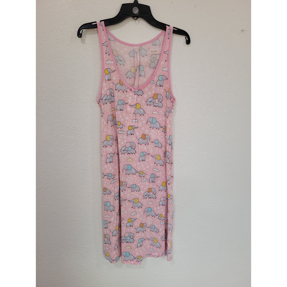 Little Sleepies Women's Pink Elephant Bamboo Tank Nightgown Henley XS #12